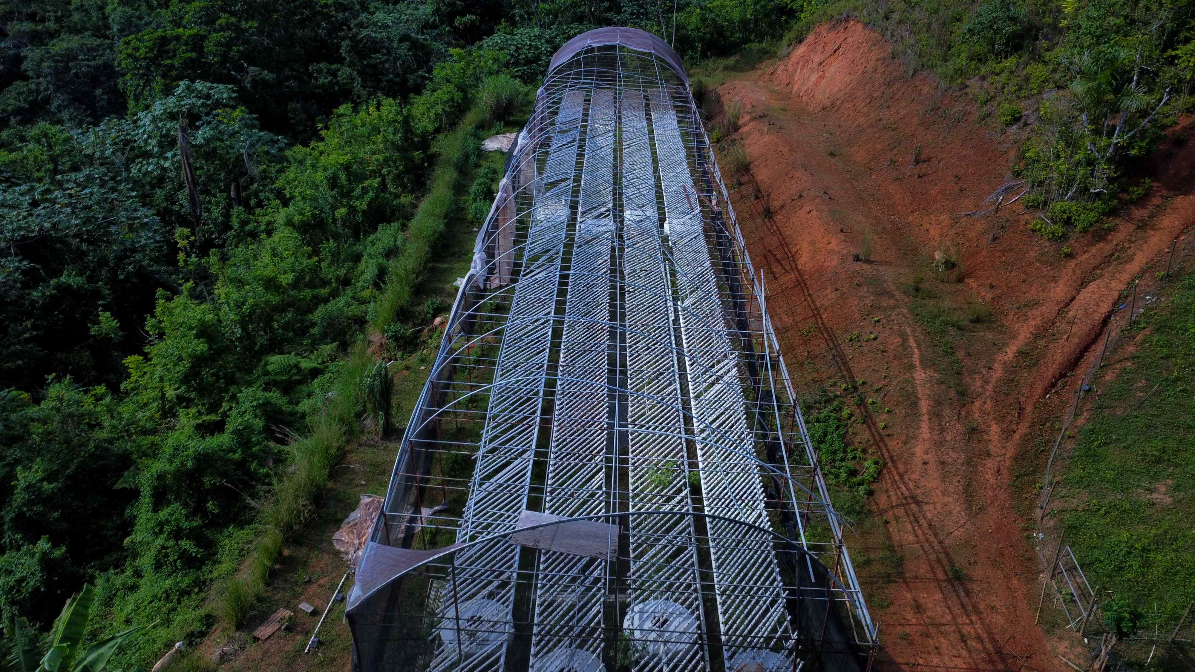 Vista aerea de estructura de invernadero